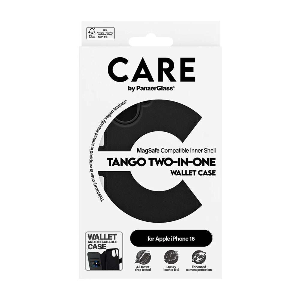 Husa MagSafe pentru Apple iPhone 16, PanzerGlass, Care Feature Tango Two-in-One, Neagra