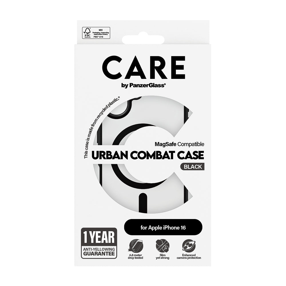 Husa MagSafe pentru Apple iPhone 16, PanzerGlass, Care Urban Combat, Neagra Transparenta