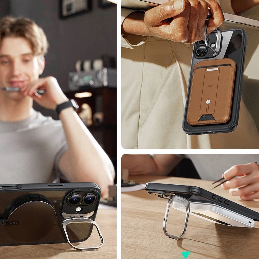 Husa MagSafe pentru Apple iPhone 16 Plus, ESR, Classic Hybrid Kickstand with Screen Protector, Neagra Transparenta