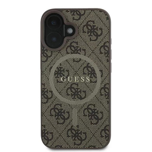 Husa MagSafe pentru Apple iPhone 16 Plus, Guess, 4G Ring Classic Logo, Maro