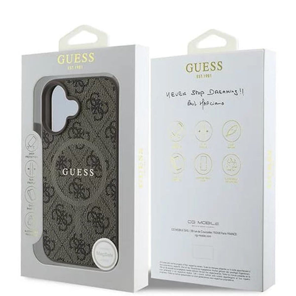 Husa MagSafe pentru Apple iPhone 16 Plus, Guess, 4G Ring Classic Logo, Maro