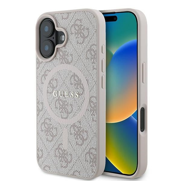Husa MagSafe pentru Apple iPhone 16 Plus, Guess, 4G Ring Classic Logo, Roz