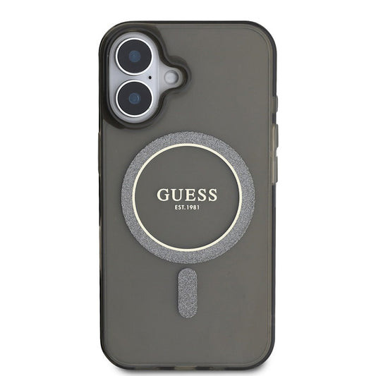 Husa MagSafe pentru Apple iPhone 16 Plus, Guess, IML Glitter Circle, Neagra