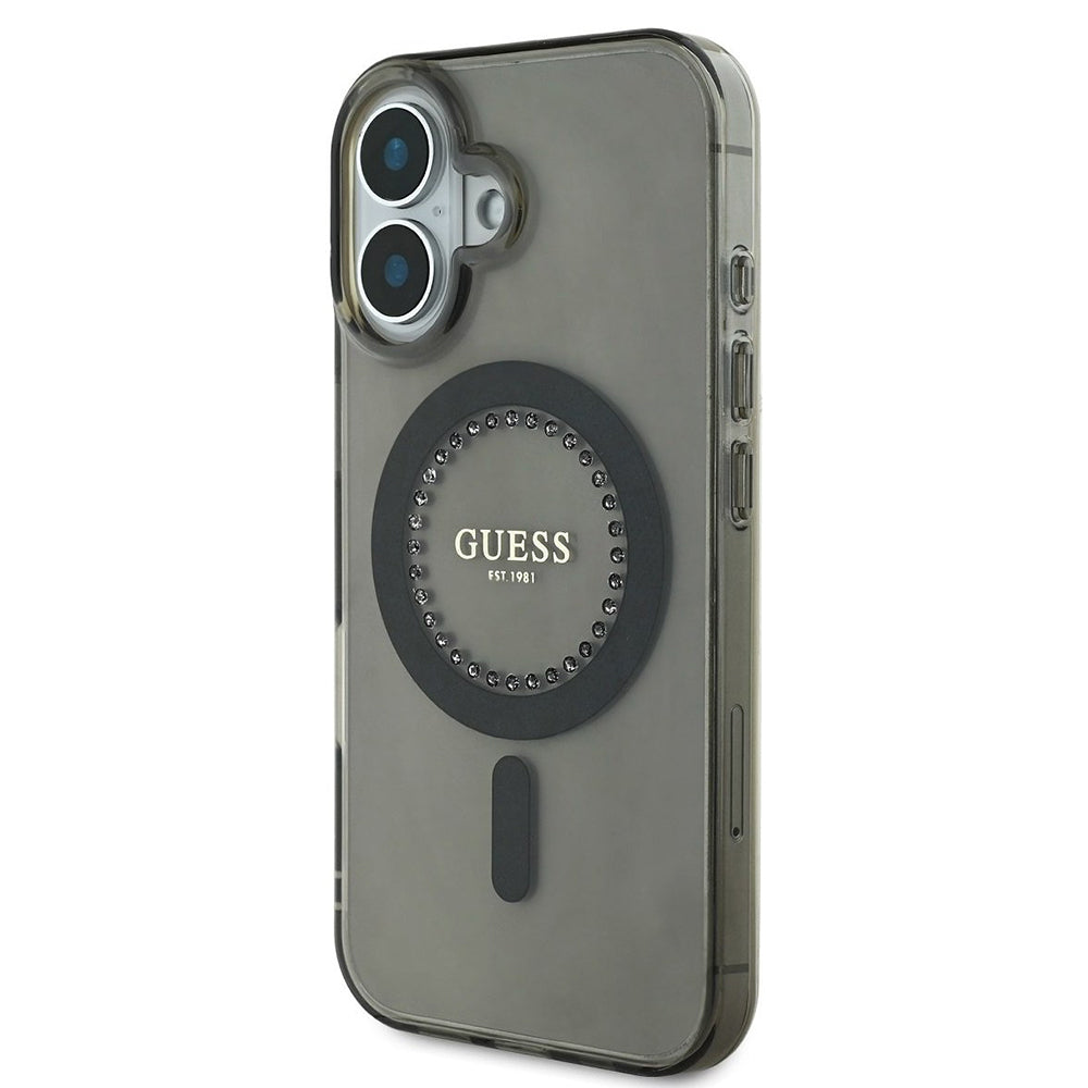 Husa MagSafe pentru Apple iPhone 16 Plus, Guess, IML Rhinestone, Neagra
