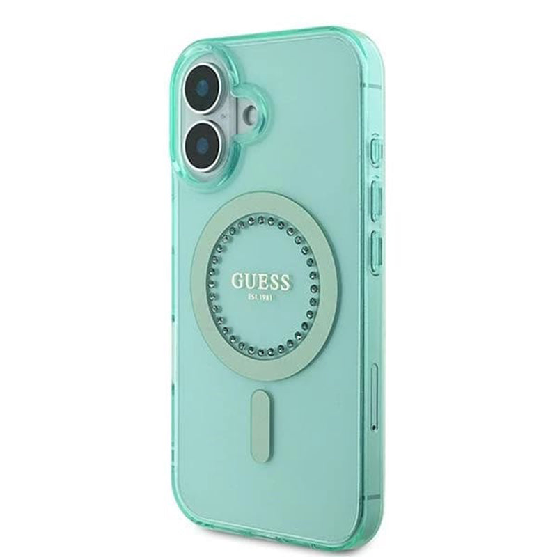 Husa MagSafe pentru Apple iPhone 16 Plus, Guess, IML Rhinestone, Verde