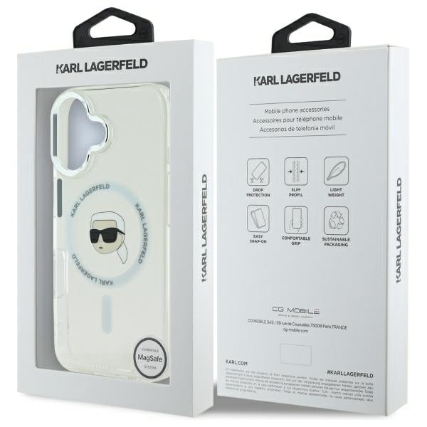 Husa MagSafe pentru Apple iPhone 16 Plus, Karl Lagerfeld, IML Karl's Head, Alba
