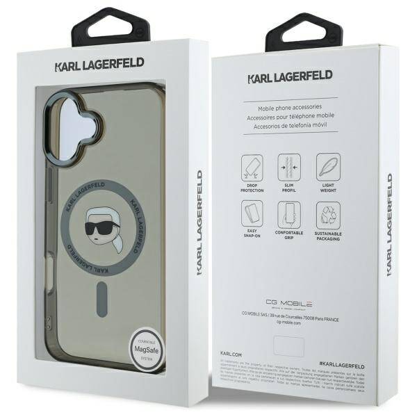 Husa MagSafe pentru Apple iPhone 16 Plus, Karl Lagerfeld, IML Karl's Head, Neagra