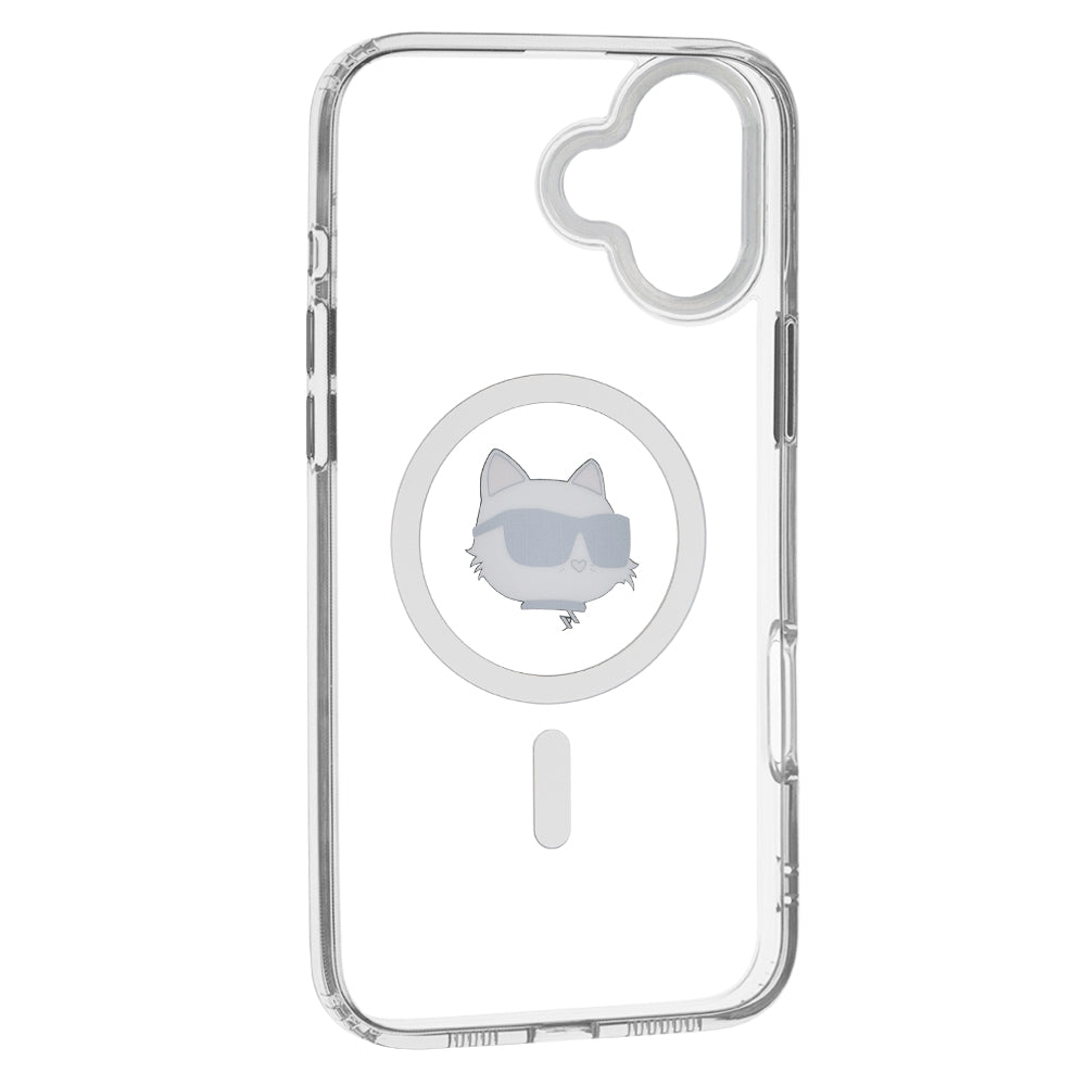 Husa MagSafe pentru Apple iPhone 16 Plus, Karl Lagerfeld, IML Metal Choupette's Head, Alba