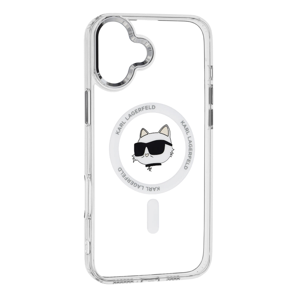 Husa MagSafe pentru Apple iPhone 16 Plus, Karl Lagerfeld, IML Metal Choupette's Head, Alba