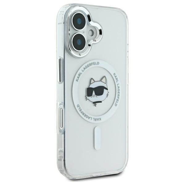 Husa MagSafe pentru Apple iPhone 16 Plus, Karl Lagerfeld, IML Metal Choupette's Head, Alba