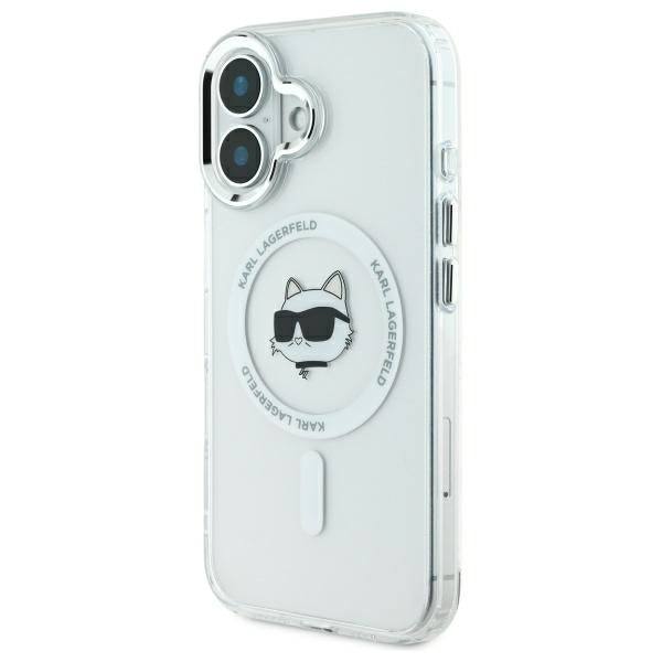 Husa MagSafe pentru Apple iPhone 16 Plus, Karl Lagerfeld, IML Metal Choupette's Head, Alba
