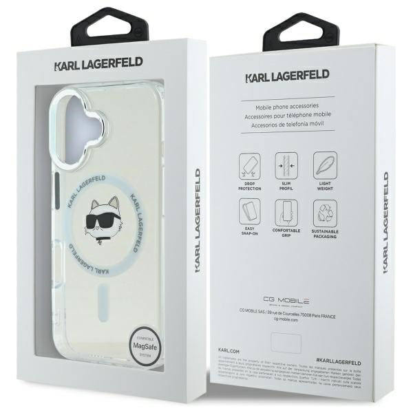 Husa MagSafe pentru Apple iPhone 16 Plus, Karl Lagerfeld, IML Metal Choupette's Head, Alba