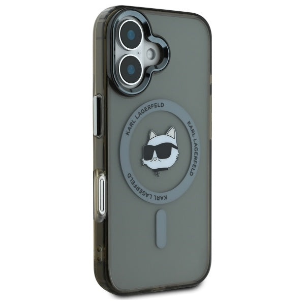 Husa MagSafe pentru Apple iPhone 16 Plus, Karl Lagerfeld, IML Metal Choupette's Head, Neagra