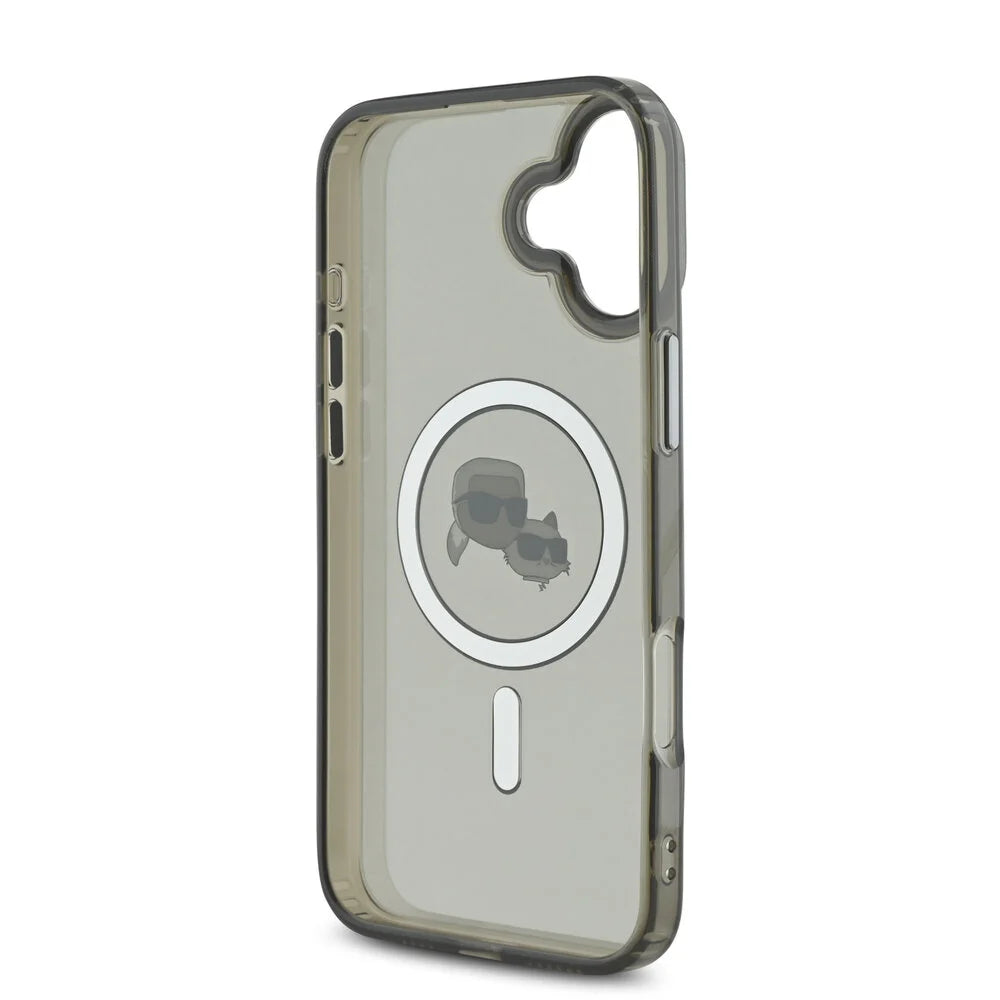 Husa MagSafe pentru Apple iPhone 16 Plus, Karl Lagerfeld, IML Metal Karl & Choupette's Heads, Neagra