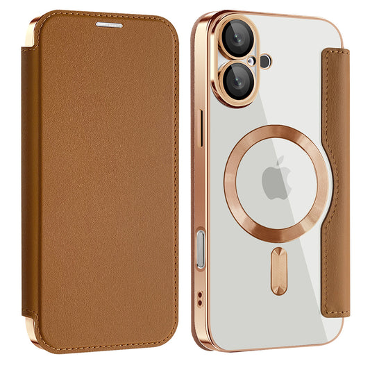 Husa MagSafe pentru Apple iPhone 16 Plus, Techsuit, SmartMag Book, Maro
