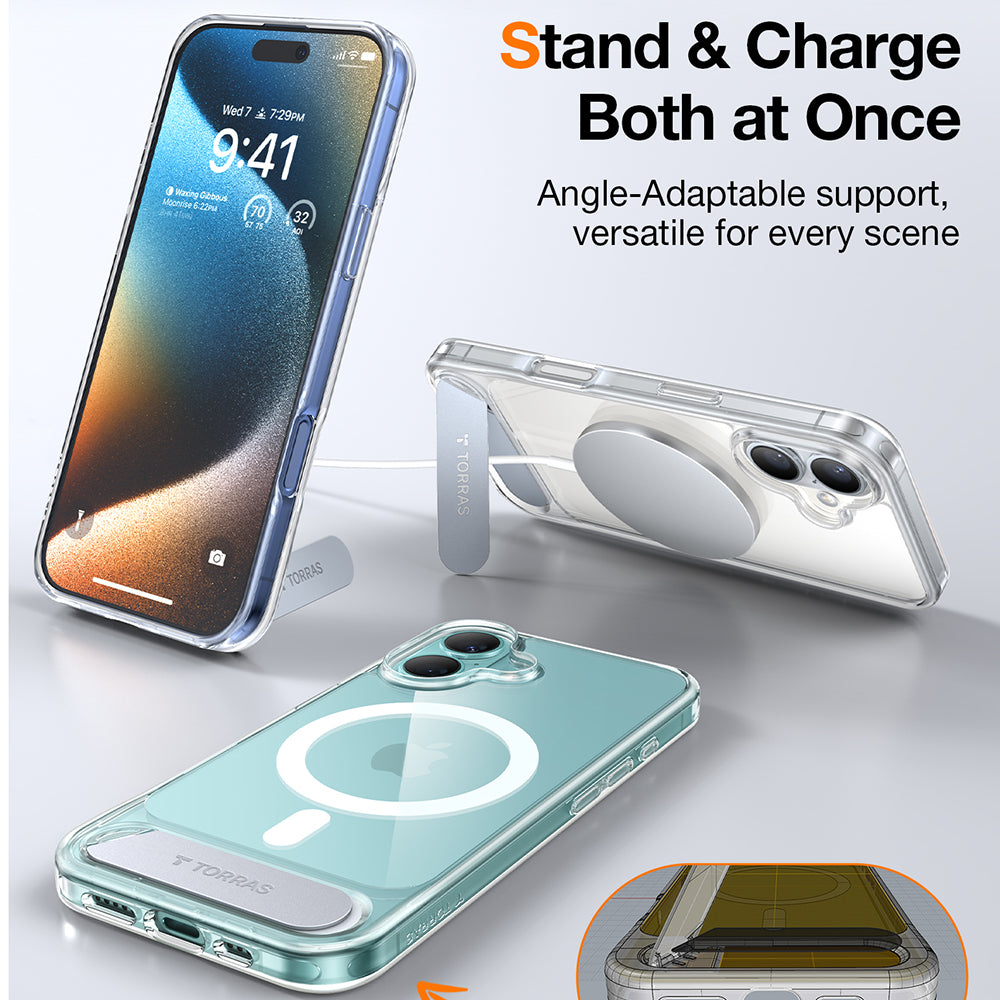 Husa MagSafe pentru Apple iPhone 16 Plus, Torras, Pstand, Transparenta