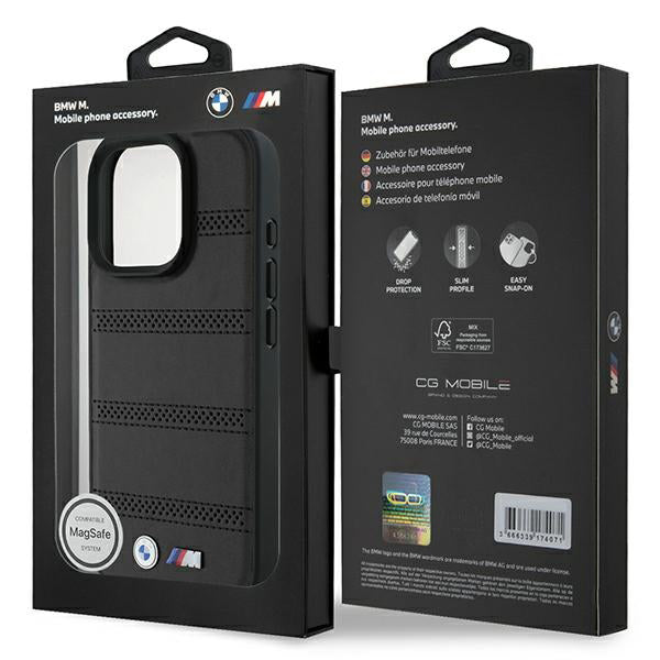 Husa MagSafe pentru Apple iPhone 16 Pro, BMW, M Perforated And Stitched Line, Neagra