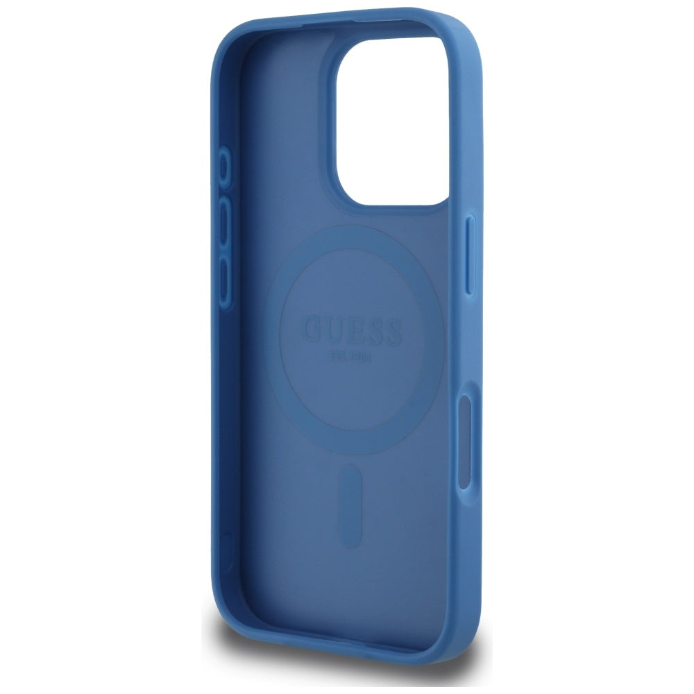 Husa MagSafe pentru Apple iPhone 16 Pro, Guess, 4G Circle Classic Logo, Albastra