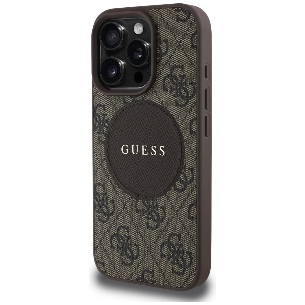 Husa MagSafe pentru Apple iPhone 16 Pro, Guess, 4G Circle Classic Logo, Maro