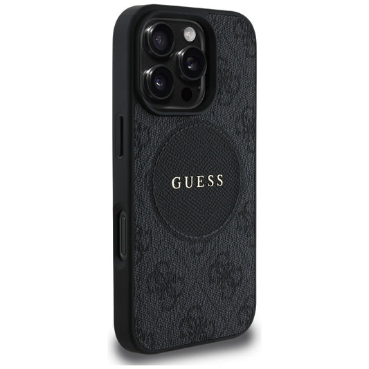 Husa MagSafe pentru Apple iPhone 16 Pro, Guess, 4G Circle Classic Logo, Neagra