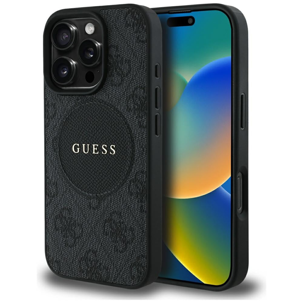 Husa MagSafe pentru Apple iPhone 16 Pro, Guess, 4G Circle Classic Logo, Neagra