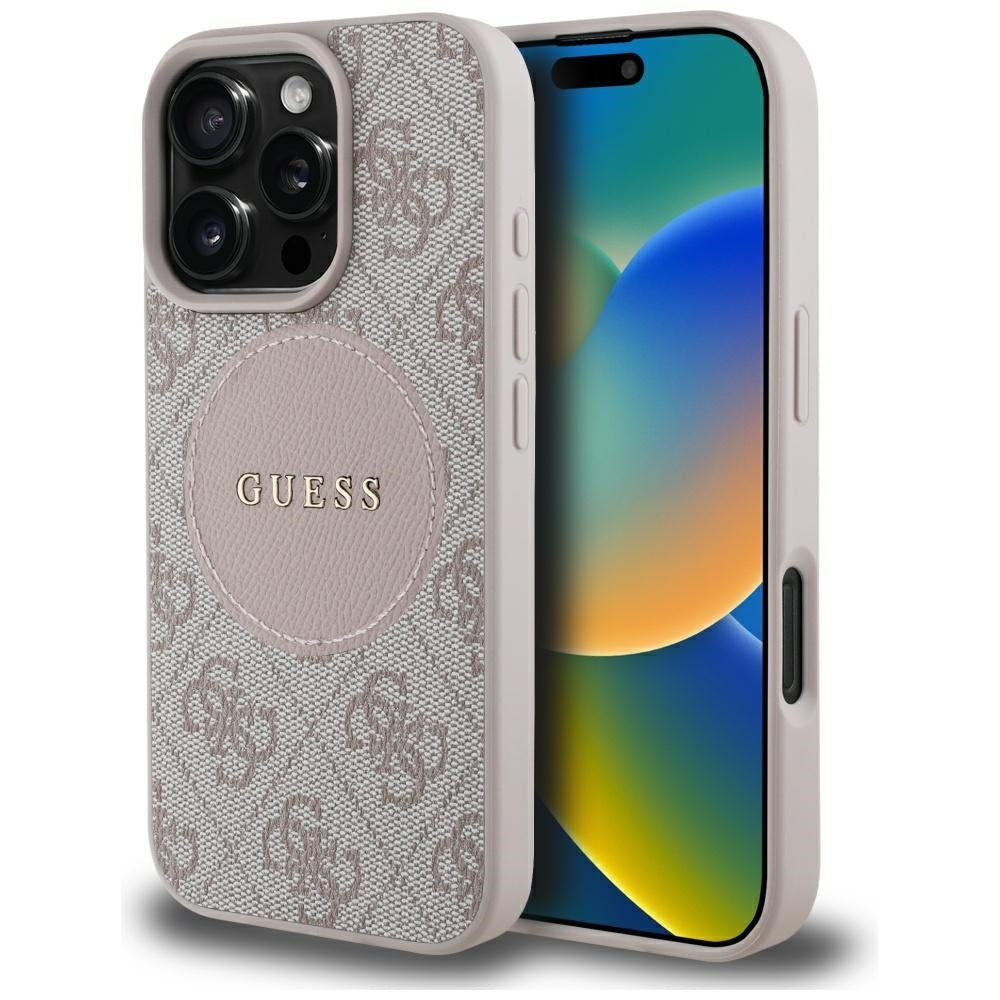 Husa MagSafe pentru Apple iPhone 16 Pro, Guess, 4G Circle Classic Logo, Roz