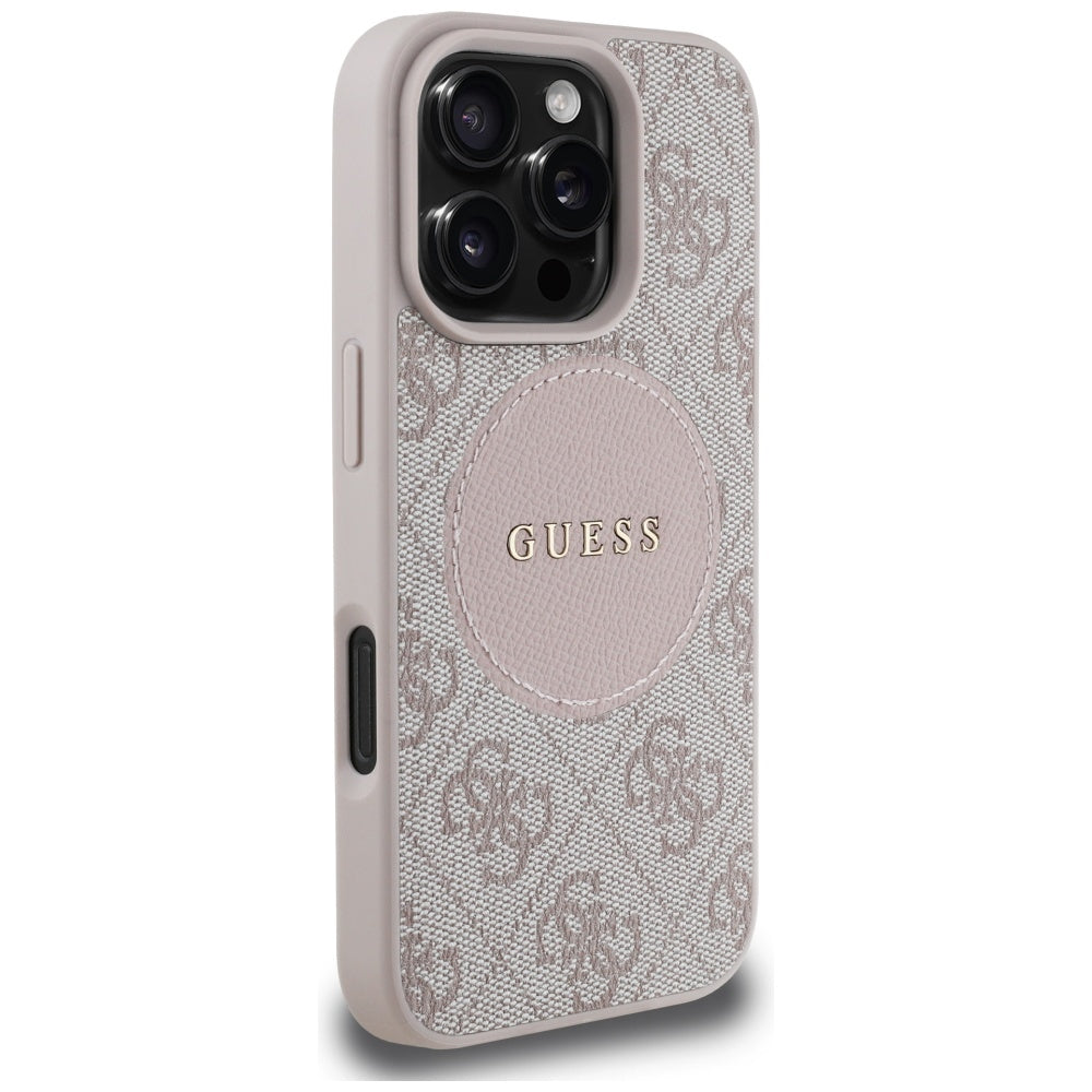 Husa MagSafe pentru Apple iPhone 16 Pro, Guess, 4G Circle Classic Logo, Roz