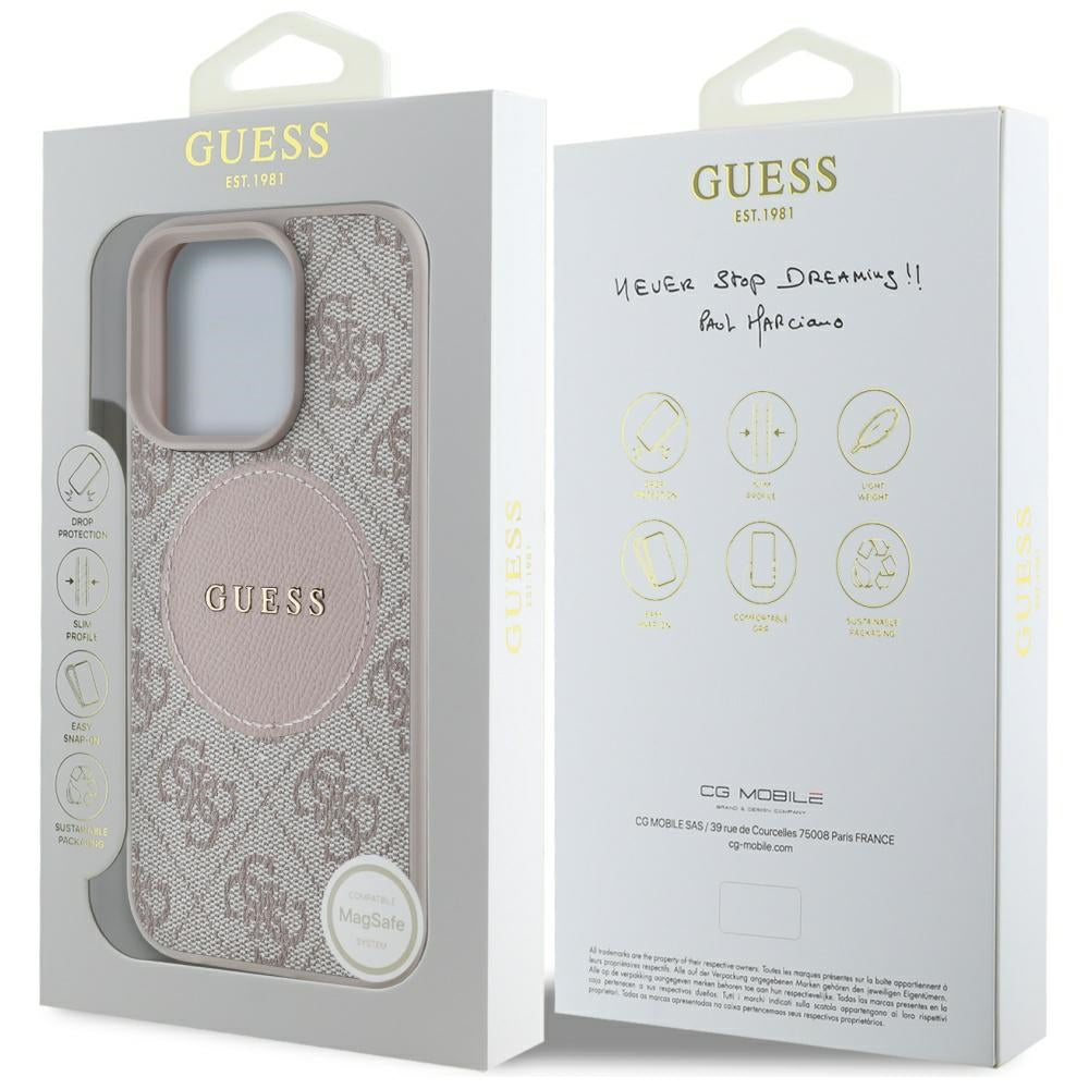 Husa MagSafe pentru Apple iPhone 16 Pro, Guess, 4G Circle Classic Logo, Roz