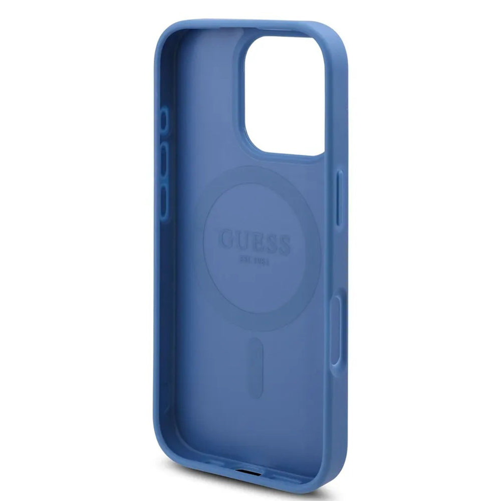 Husa MagSafe pentru Apple iPhone 16 Pro, Guess, 4G Flowers Print, Albastra