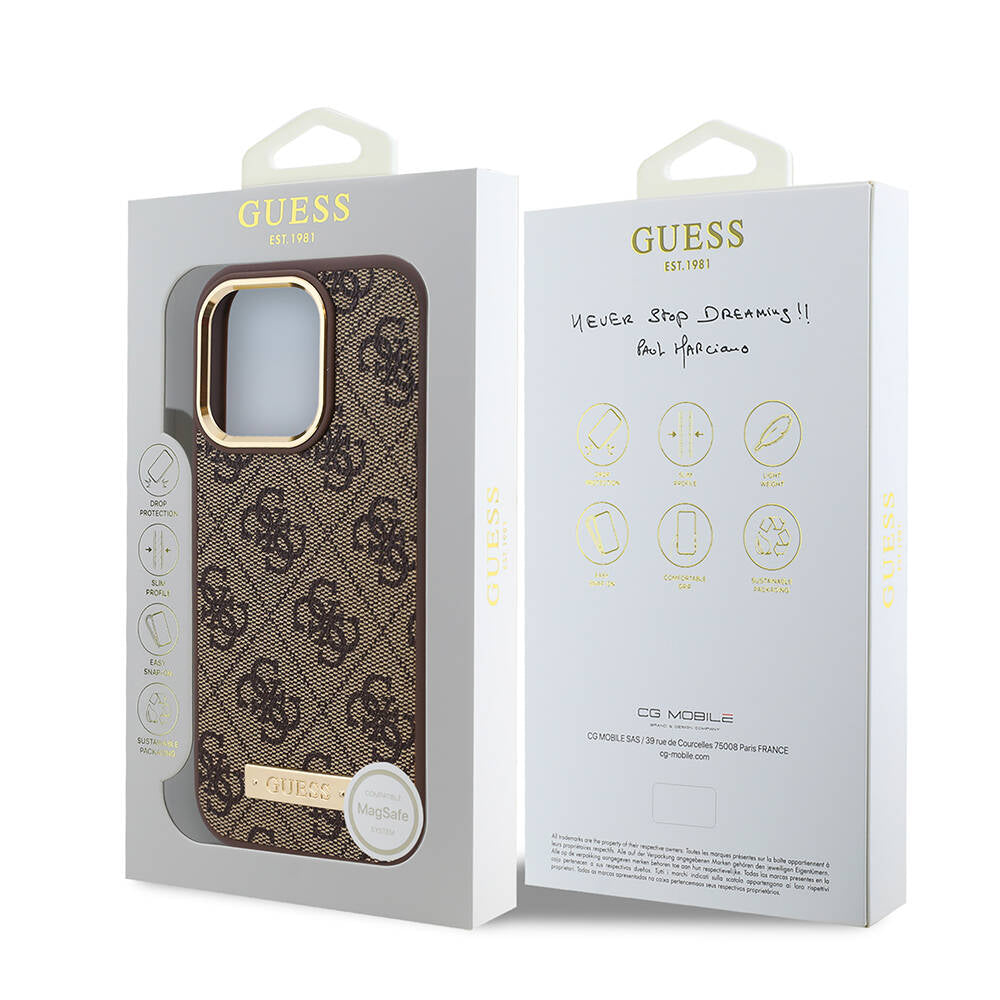 Husa MagSafe pentru Apple iPhone 16 Pro, Guess, 4G Logo Plate, Albastra