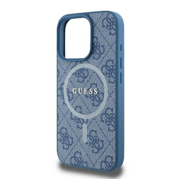 Husa MagSafe pentru Apple iPhone 16 Pro, Guess, 4G Ring Classic Logo, Albastra