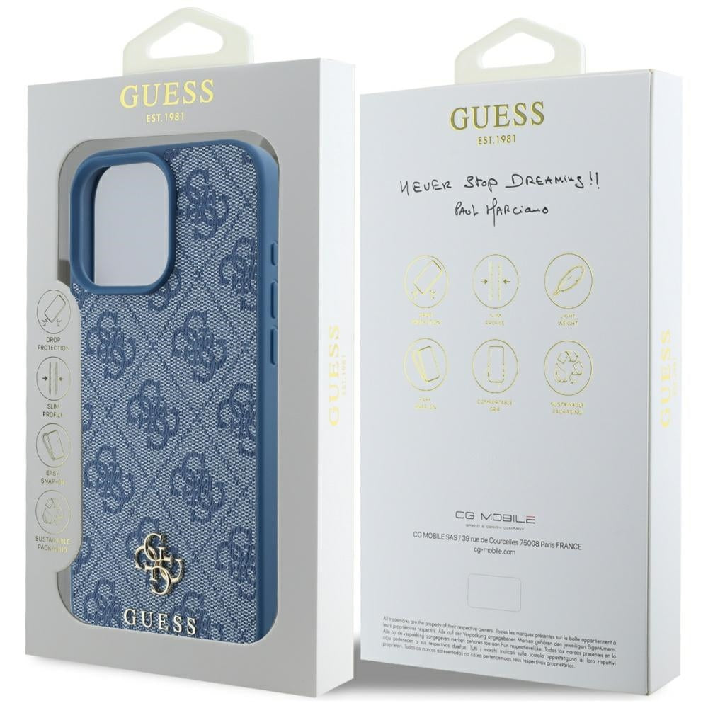 Husa MagSafe pentru Apple iPhone 16 Pro, Guess, 4G Small and Classic Logo, Albastra
