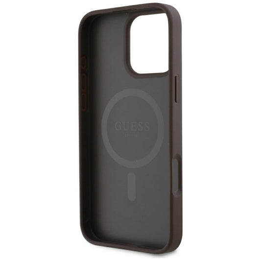 Husa MagSafe pentru Apple iPhone 16 Pro, Guess, 4G Small and Classic Logo, Maro