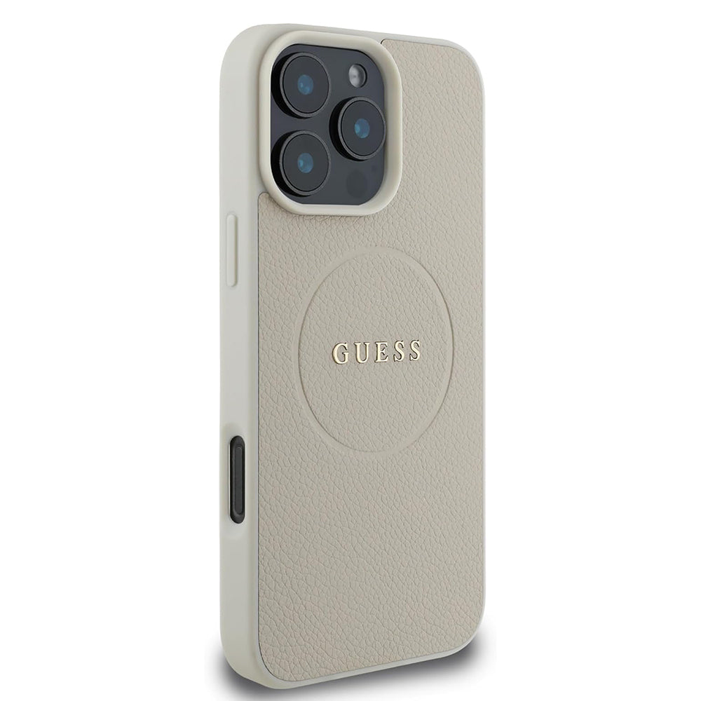 Husa MagSafe pentru Apple iPhone 16 Pro, Guess, Grained Gold Ring, Bej