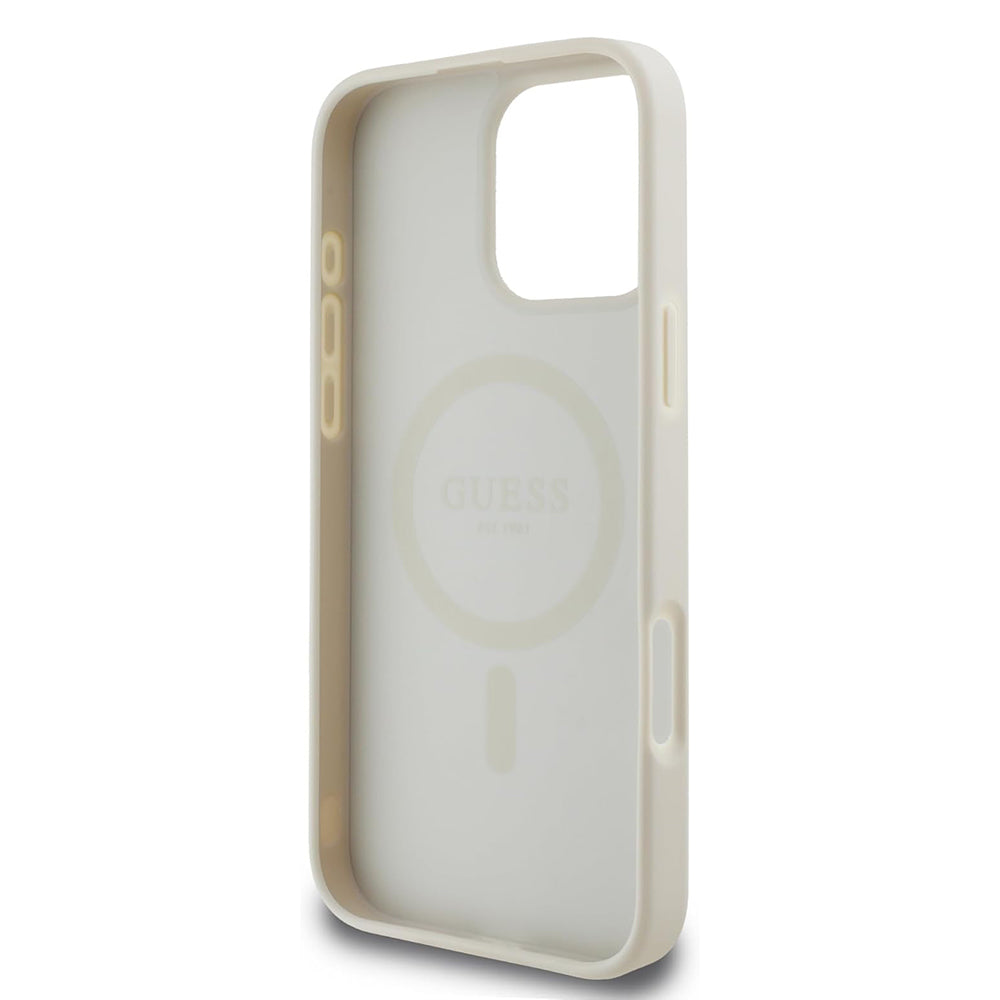 Husa MagSafe pentru Apple iPhone 16 Pro, Guess, Grained Gold Ring, Bej
