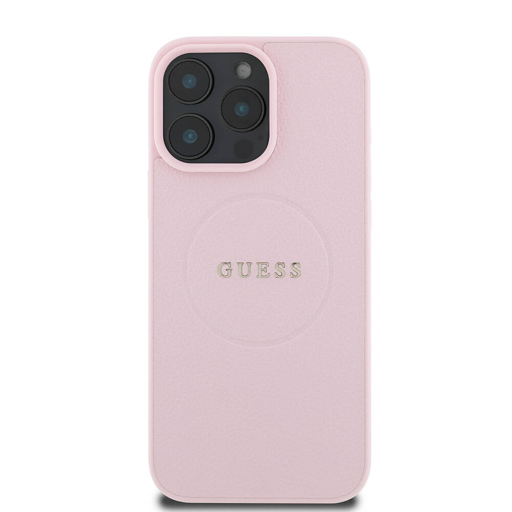 Husa MagSafe pentru Apple iPhone 16 Pro, Guess, Grained Gold Ring, Roz