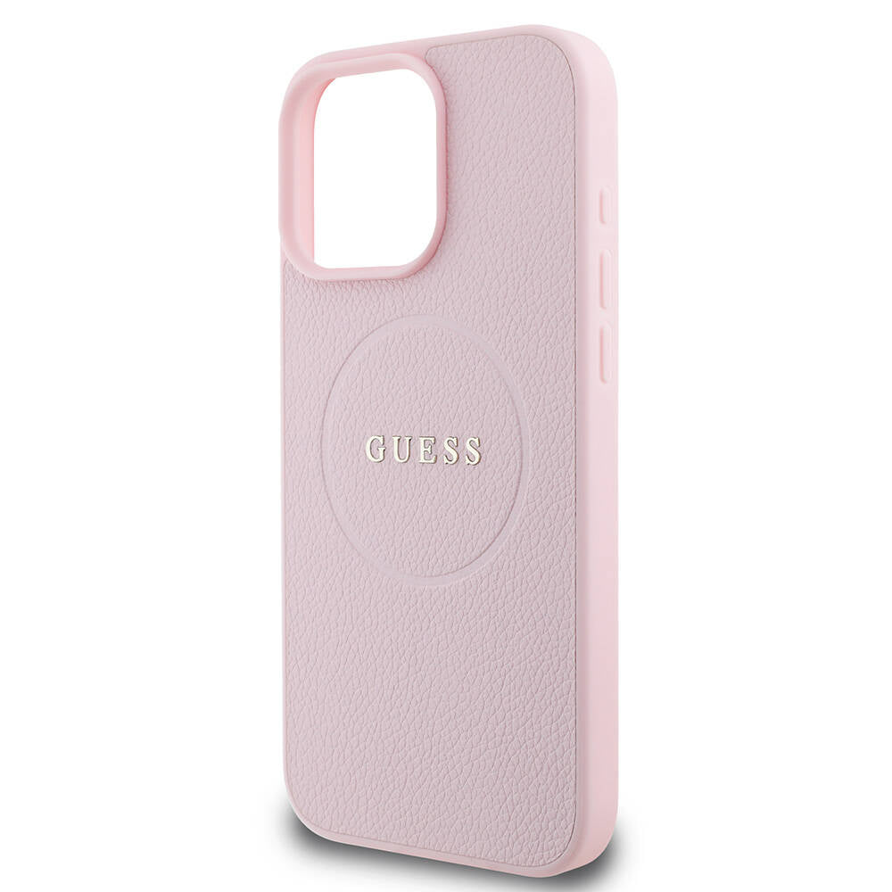 Husa MagSafe pentru Apple iPhone 16 Pro, Guess, Grained Gold Ring, Roz