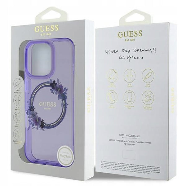 Husa MagSafe pentru Apple iPhone 16 Pro, Guess, IML Flowers Wreath, Mov