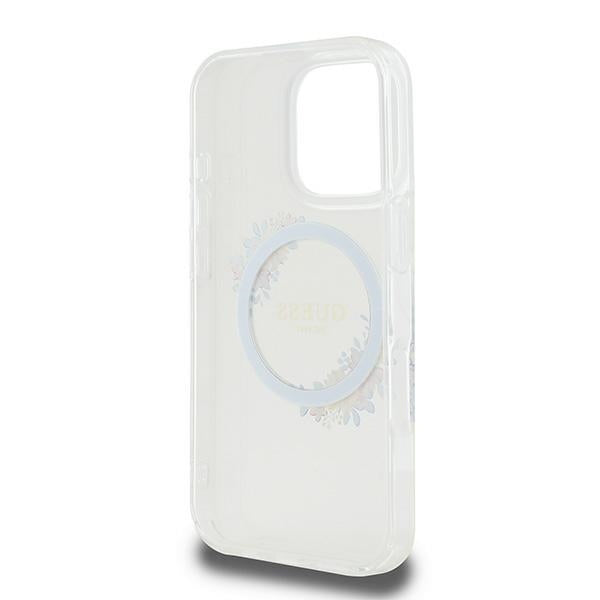 Husa MagSafe pentru Apple iPhone 16 Pro, Guess, IML Flowers Wreath, Transparenta