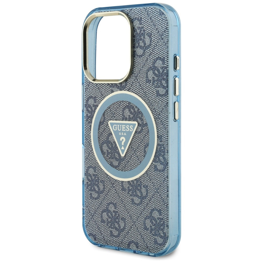 Husa MagSafe pentru Apple iPhone 16 Pro, Guess, IML Glitter 4G Circle Triangle, Albastra