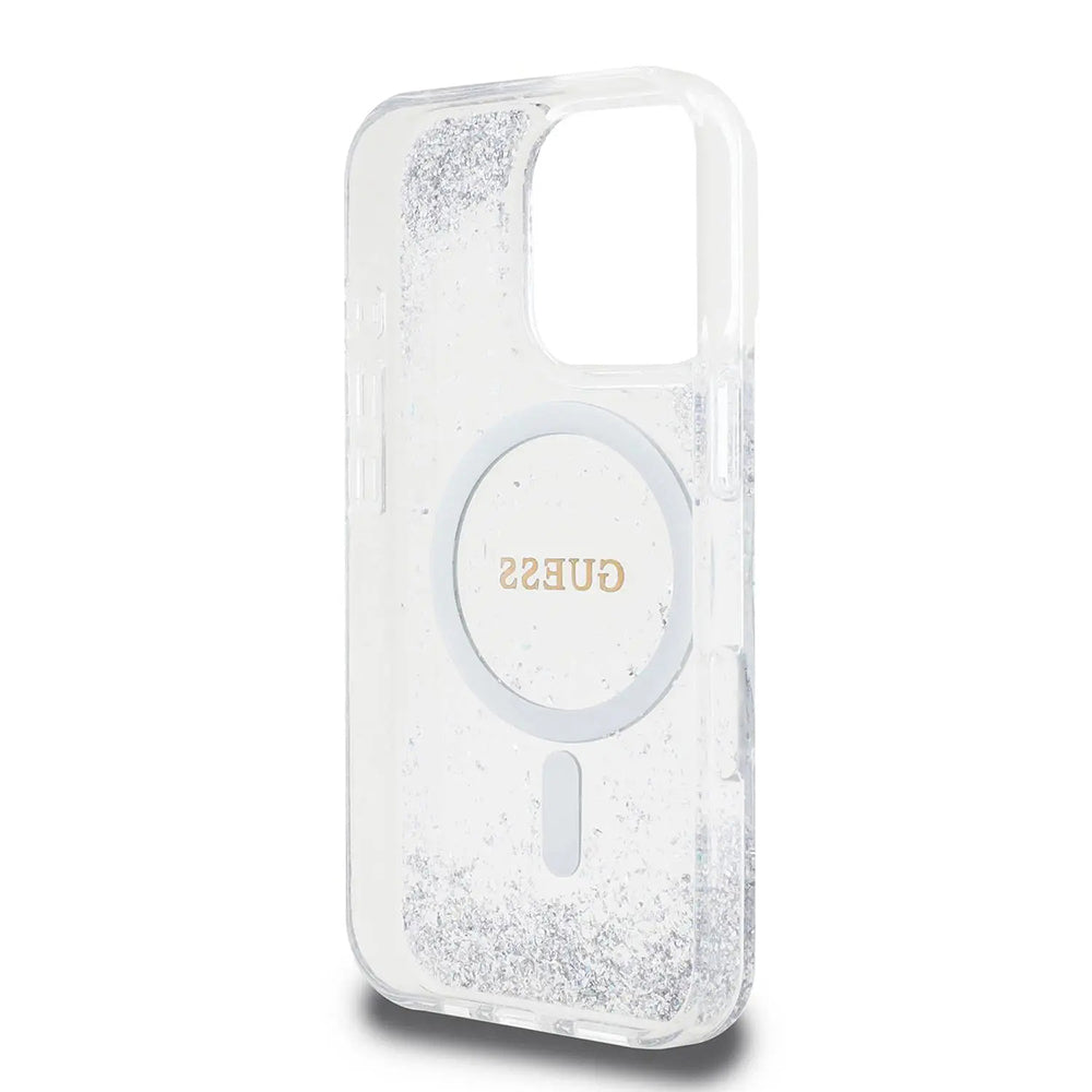 Husa MagSafe pentru Apple iPhone 16 Pro, Guess, IML Glitter Gradient, Argintie