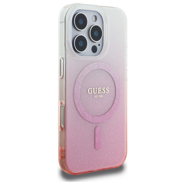 Husa MagSafe pentru Apple iPhone 16 Pro, Guess, IML Glitter Gradient, Roz