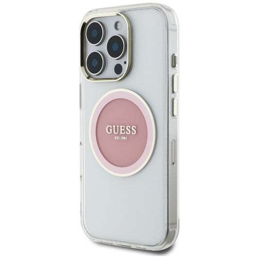 Husa MagSafe pentru Apple iPhone 16 Pro, Guess, IML Metal Colored Circle, Roz