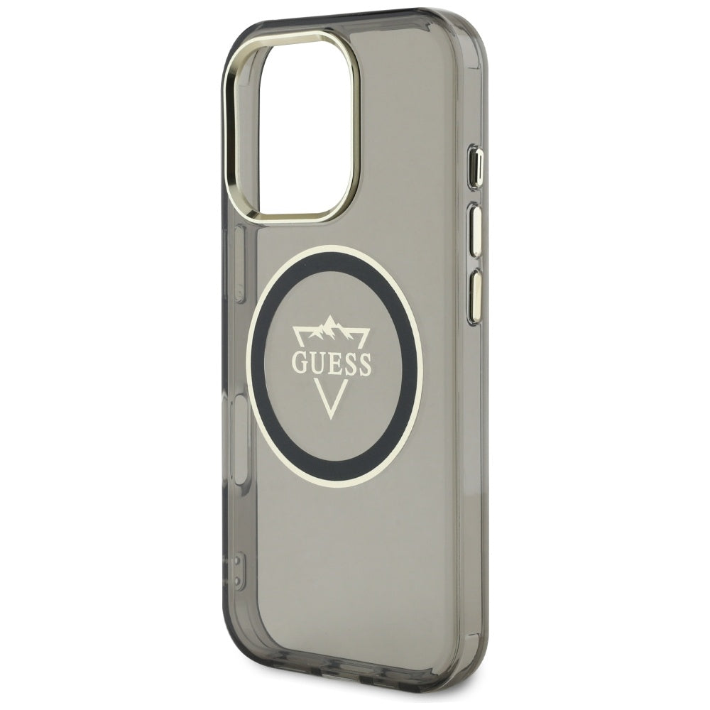 Husa MagSafe pentru Apple iPhone 16 Pro, Guess, IML Metal Mountain Logo, Neagra
