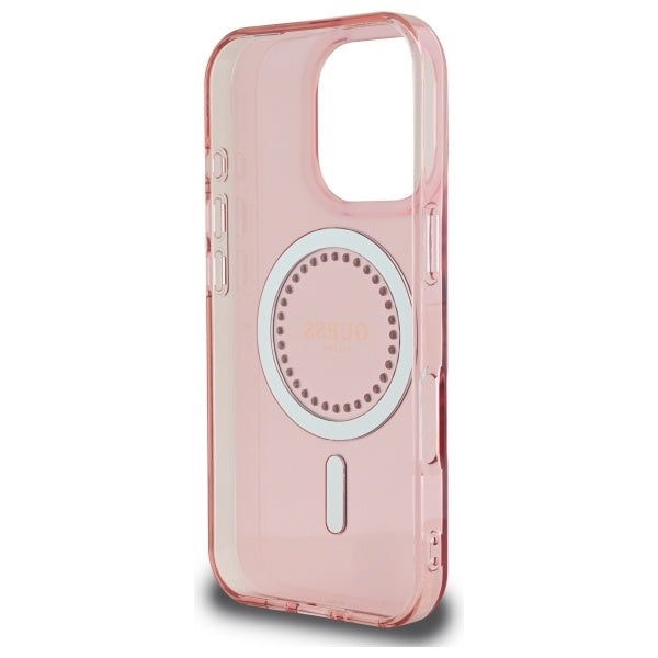 Husa MagSafe pentru Apple iPhone 16 Pro, Guess, IML Rhinestone, Roz