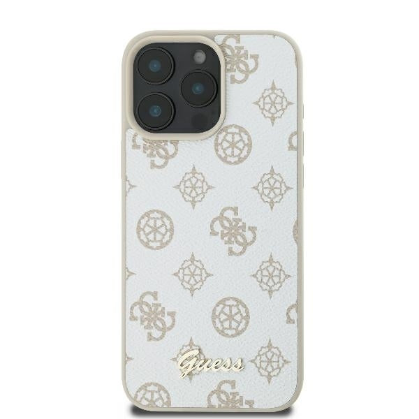 Husa MagSafe pentru Apple iPhone 16 Pro, Guess, Peony Script, Alba