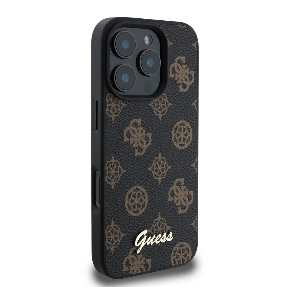 Husa MagSafe pentru Apple iPhone 16 Pro, Guess, Peony Script, Neagra