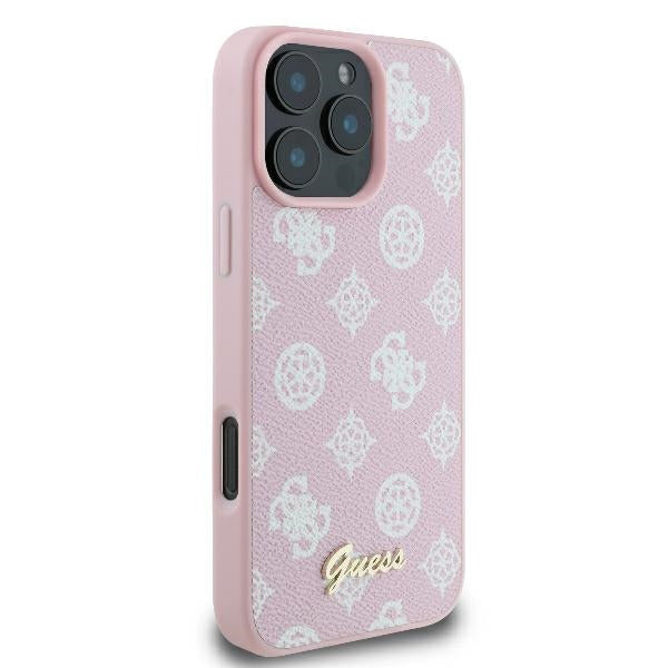 Husa MagSafe pentru Apple iPhone 16 Pro, Guess, Peony Script, Roz