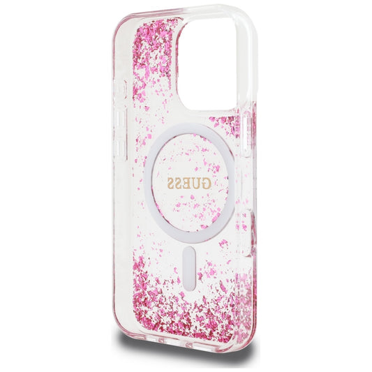 Husa MagSafe pentru Apple iPhone 16 Pro, Guess, Resin Bottom Glitter, Roz