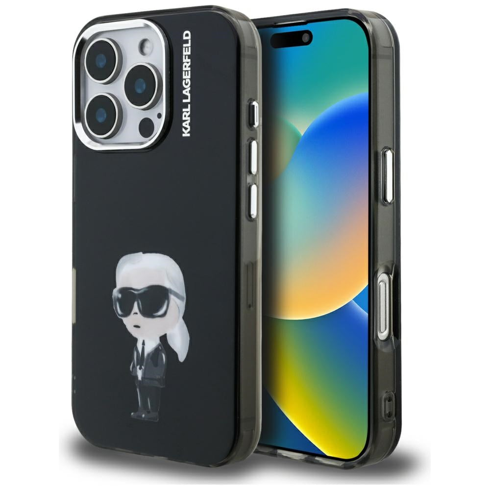 Husa MagSafe pentru Apple iPhone 16 Pro, Karl Lagerfeld, IML Aquarelle Logo Karl, Neagra
